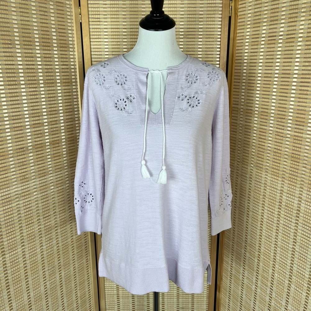 Loft Lilac Floral Cut Out Tassel Top